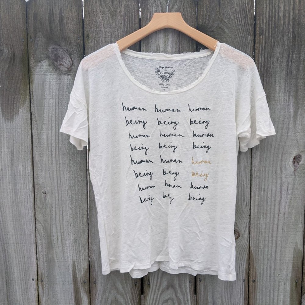 J Crew Human Being Cream Linen T-Shirt